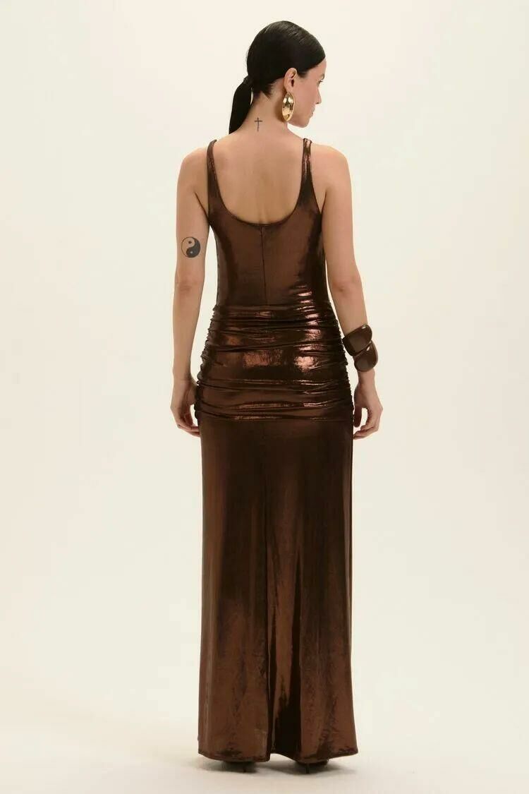 Imagem de Vestido Dominique Marrom Brilho Le Blog